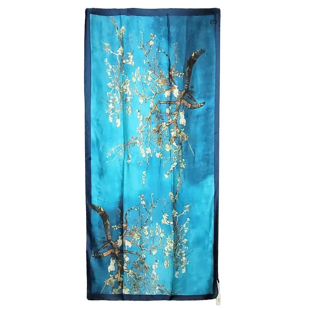 NWT Silk Scarf Van Gogh's Paint Turquoise 'Almond blossom' 35" x 70" LJD0235 - Picture 1 of 5